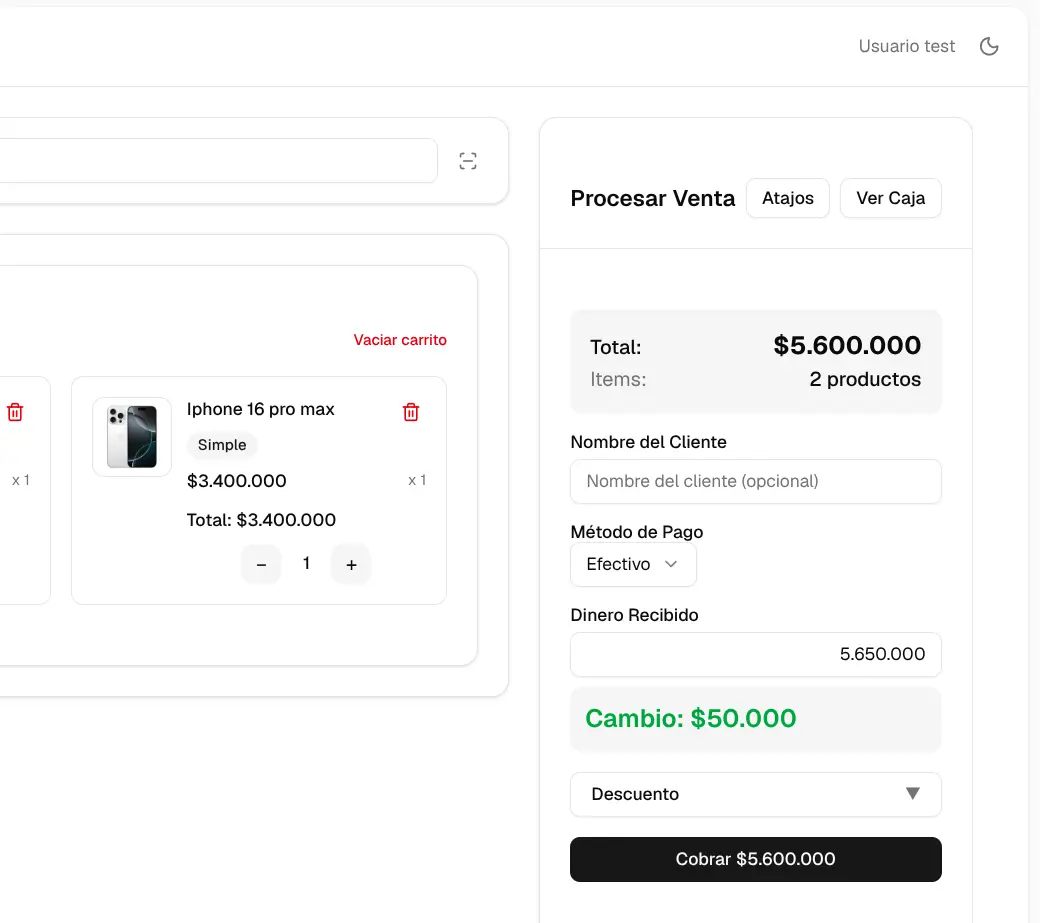 Punto de venta POS del sistema nuxo para cobro en Colombia