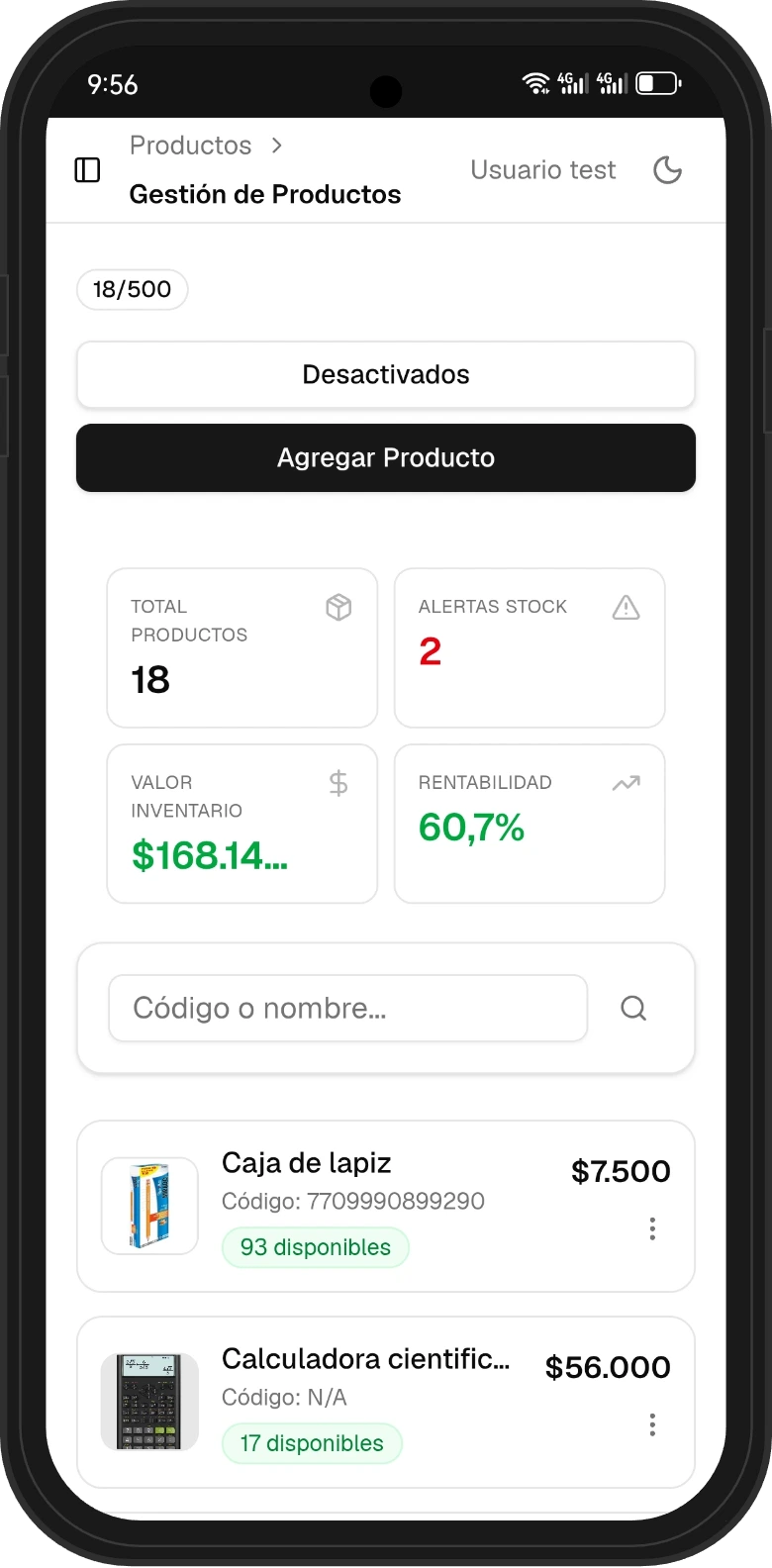 Catálogo de productos móvil del sistema POS nuxo