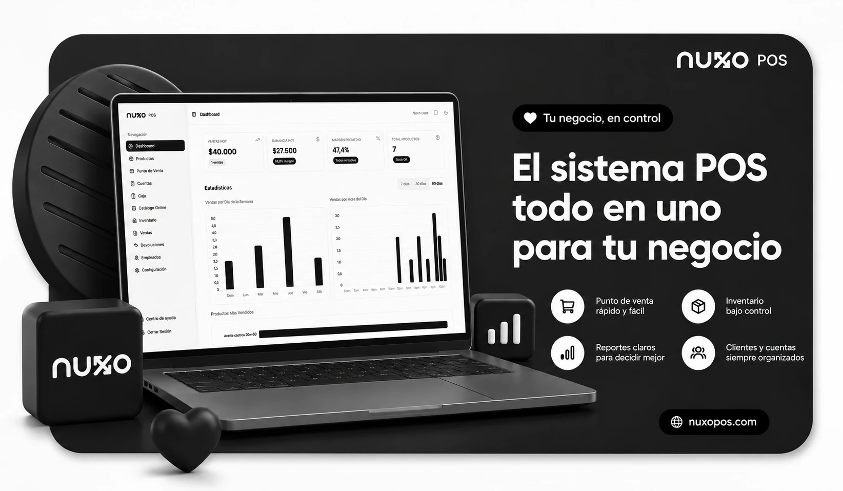 Dashboard del sistema de inventario y punto de venta nuxo